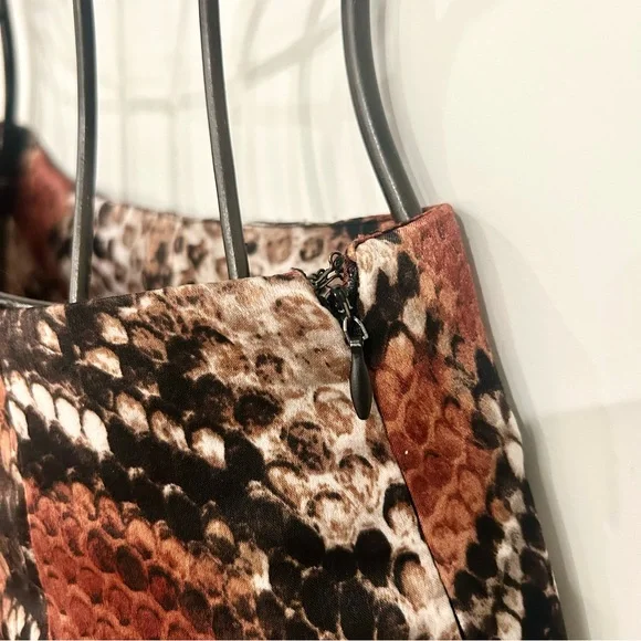 NWOT Mango Women’s Brown and Cream Snake Print Midi Skirt with Slit - Picture 5 of 5